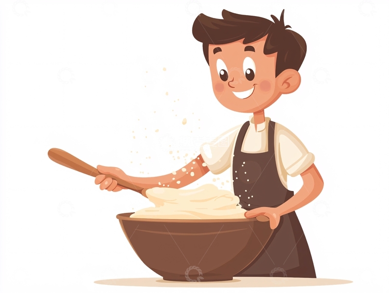 高清大图下载【趣麦麦图】快乐烘焙师在搅拌面糊