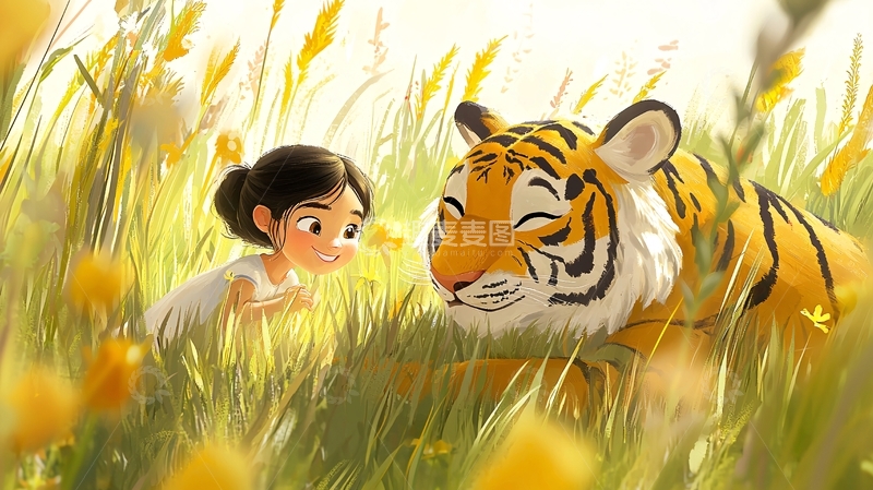 高清大图下载【趣麦麦图】女孩与老虎