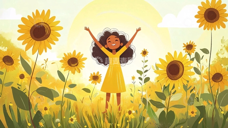 高清大图下载【趣麦麦图】快乐女孩向日葵田