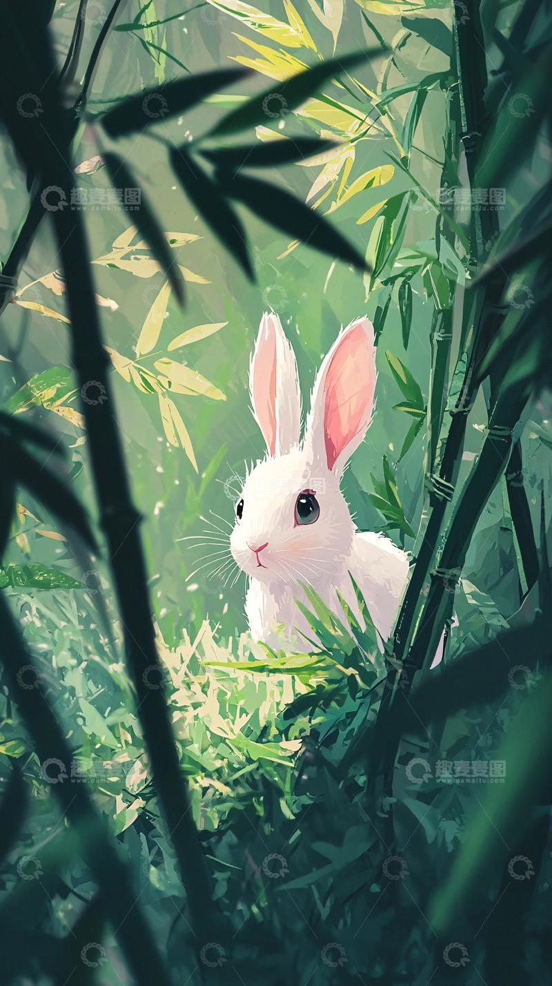 高清大图下载【趣麦麦图】竹林白兔