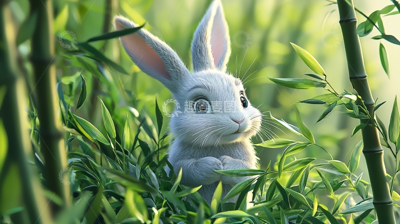 高清大图下载【趣麦麦图】可爱小兔子在竹林