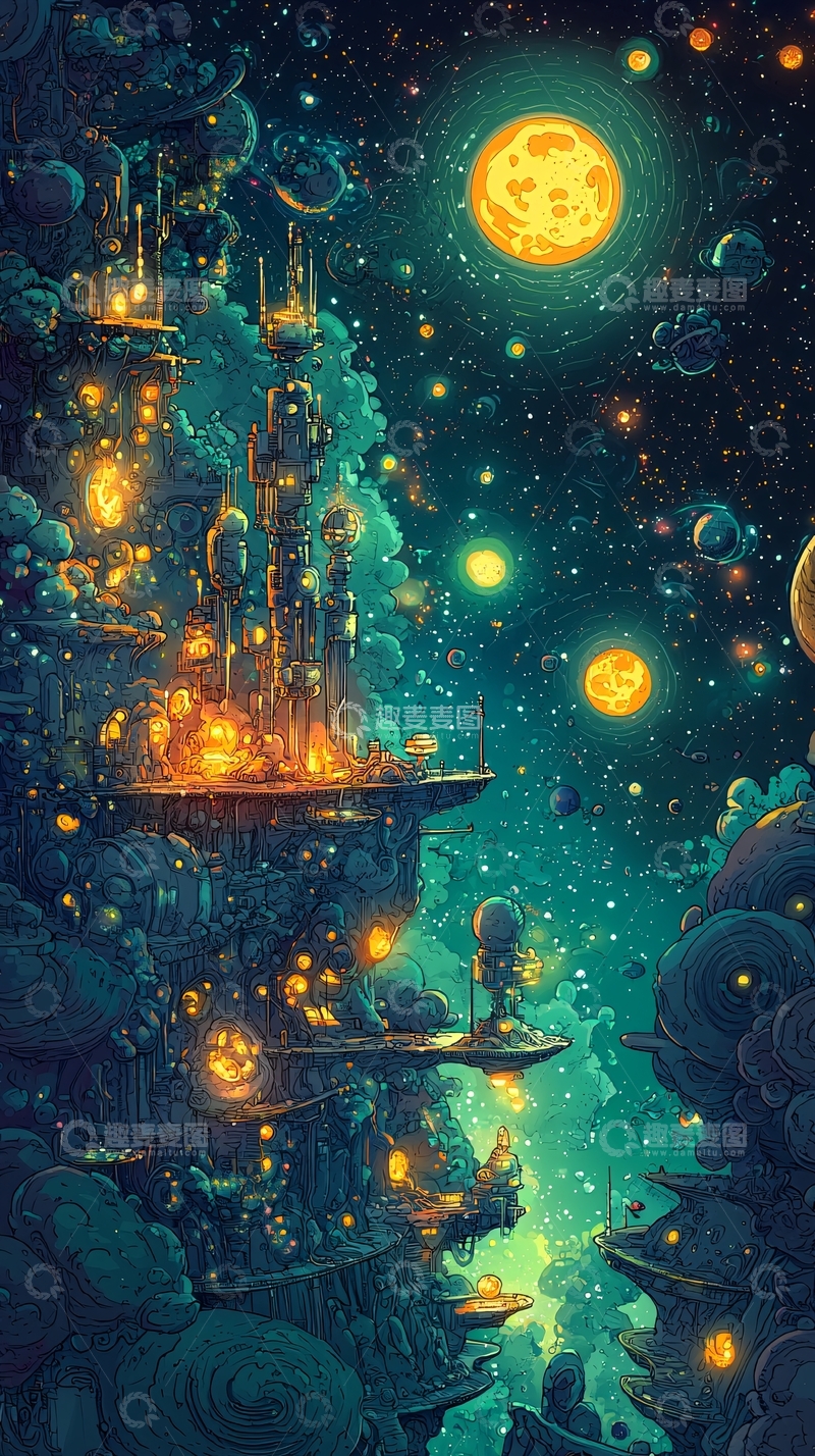 高清大图下载【趣麦麦图】奇幻星空城市夜景