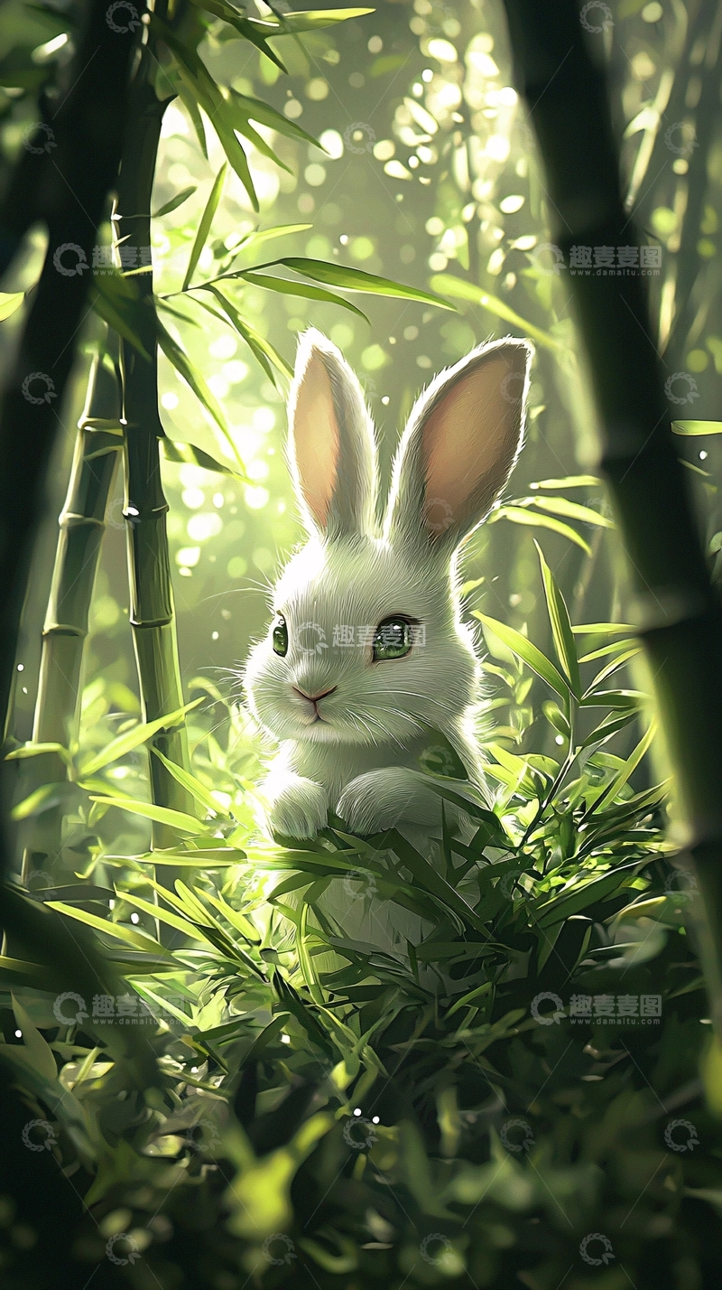 高清大图下载【趣麦麦图】竹林里的小白兔