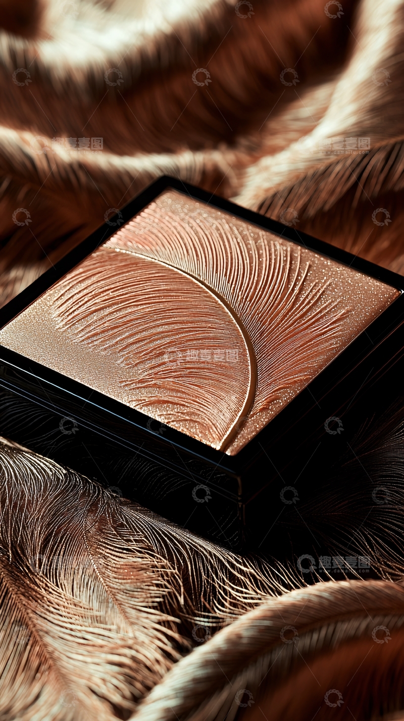 高清大图下载【趣麦麦图】金色羽毛压纹化妆品