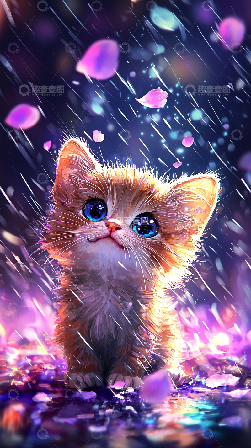 高清大图下载【趣麦麦图】雨中猫咪