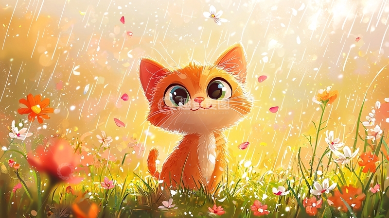 高清大图下载【趣麦麦图】雨中可爱小猫