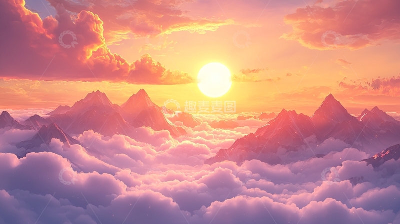 高清大图下载【趣麦麦图】云雾缭绕的山巅日出