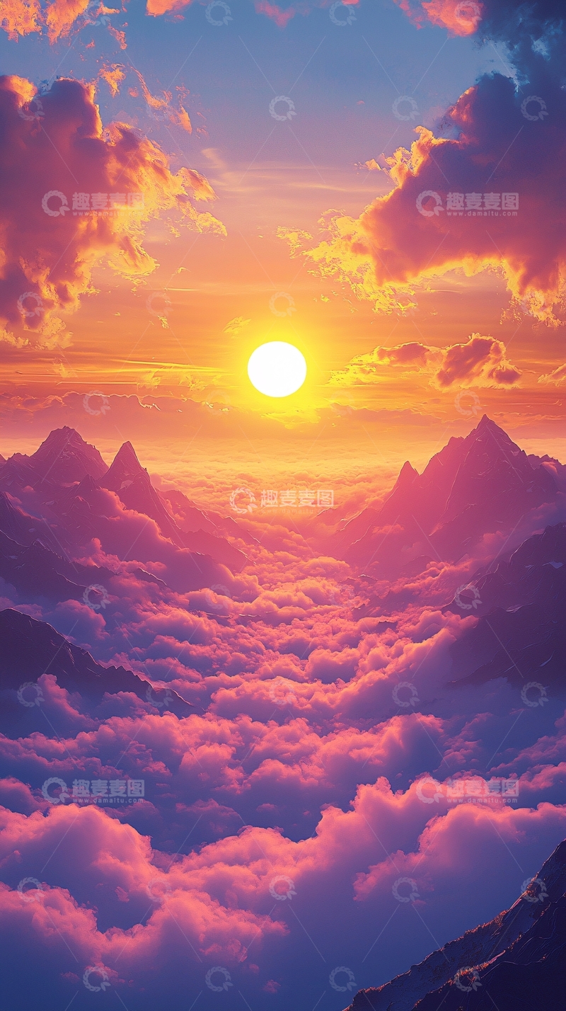 高清大图下载【趣麦麦图】云海日出山峰唯美背景