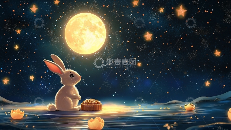高清大图下载【趣麦麦图】中秋节玉兔