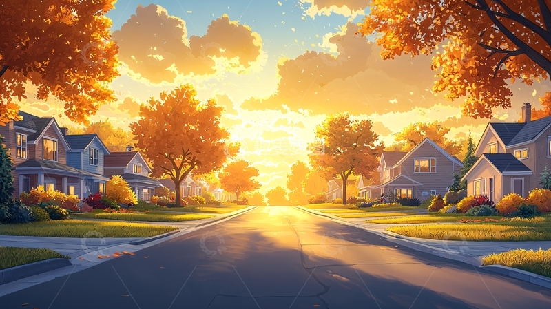高清大图下载【趣麦麦图】秋日阳光下的郊外社区