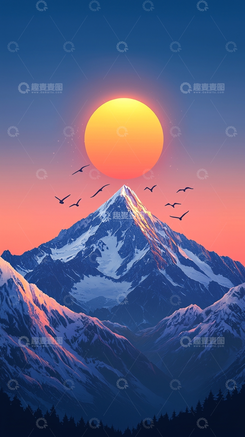 高清大图下载【趣麦麦图】日落雪山