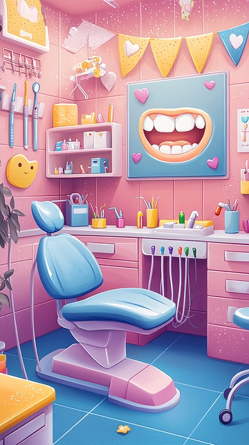 粉色卡通牙医诊所