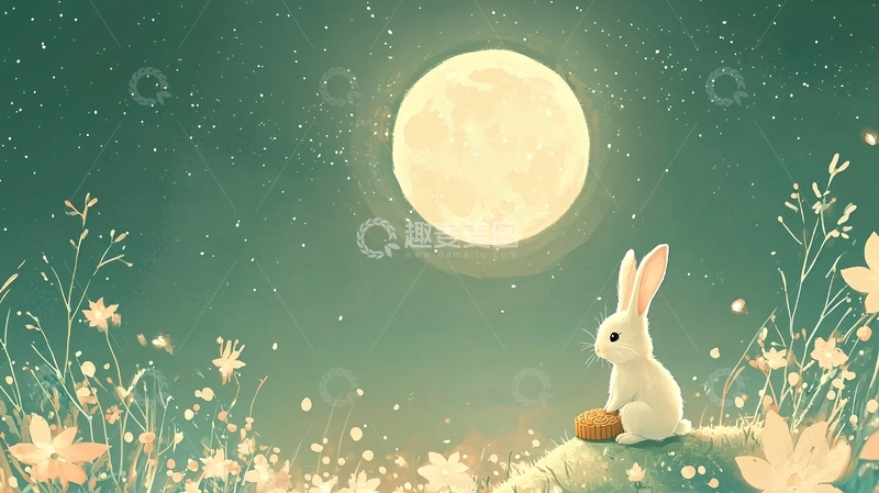高清大图下载【趣麦麦图】中秋节玉兔