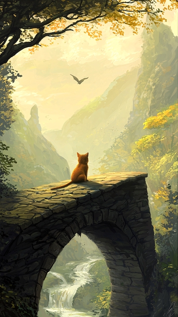 猫咪远眺山谷风景