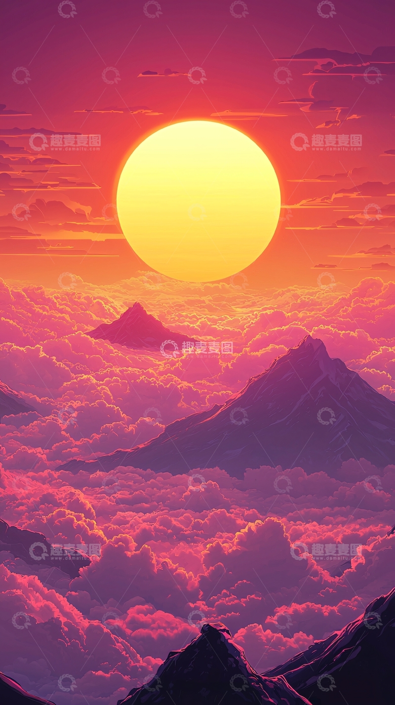 高清大图下载【趣麦麦图】日落云海山峰