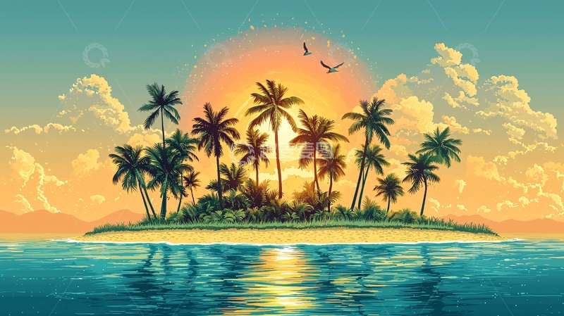 高清大图下载【趣麦麦图】热带岛屿日落风光