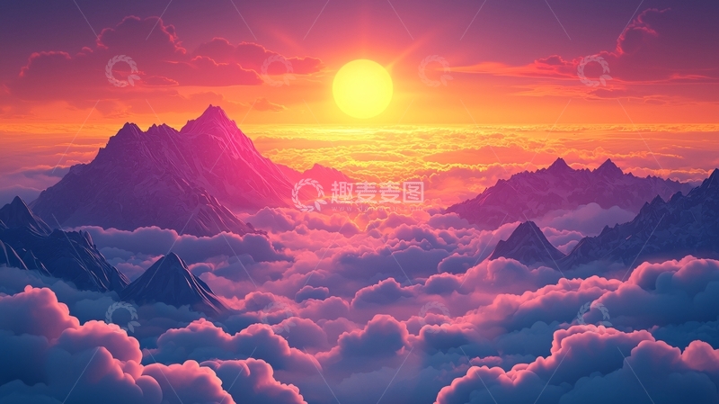 高清大图下载【趣麦麦图】云海日出山峰