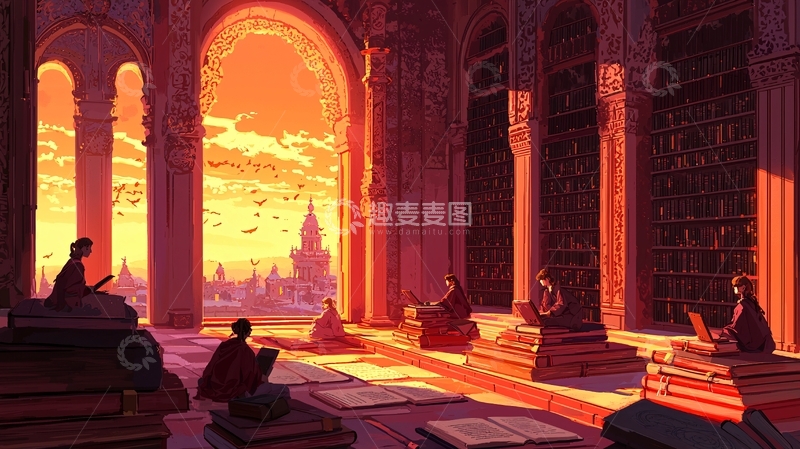 高清大图下载【趣麦麦图】日落图书馆