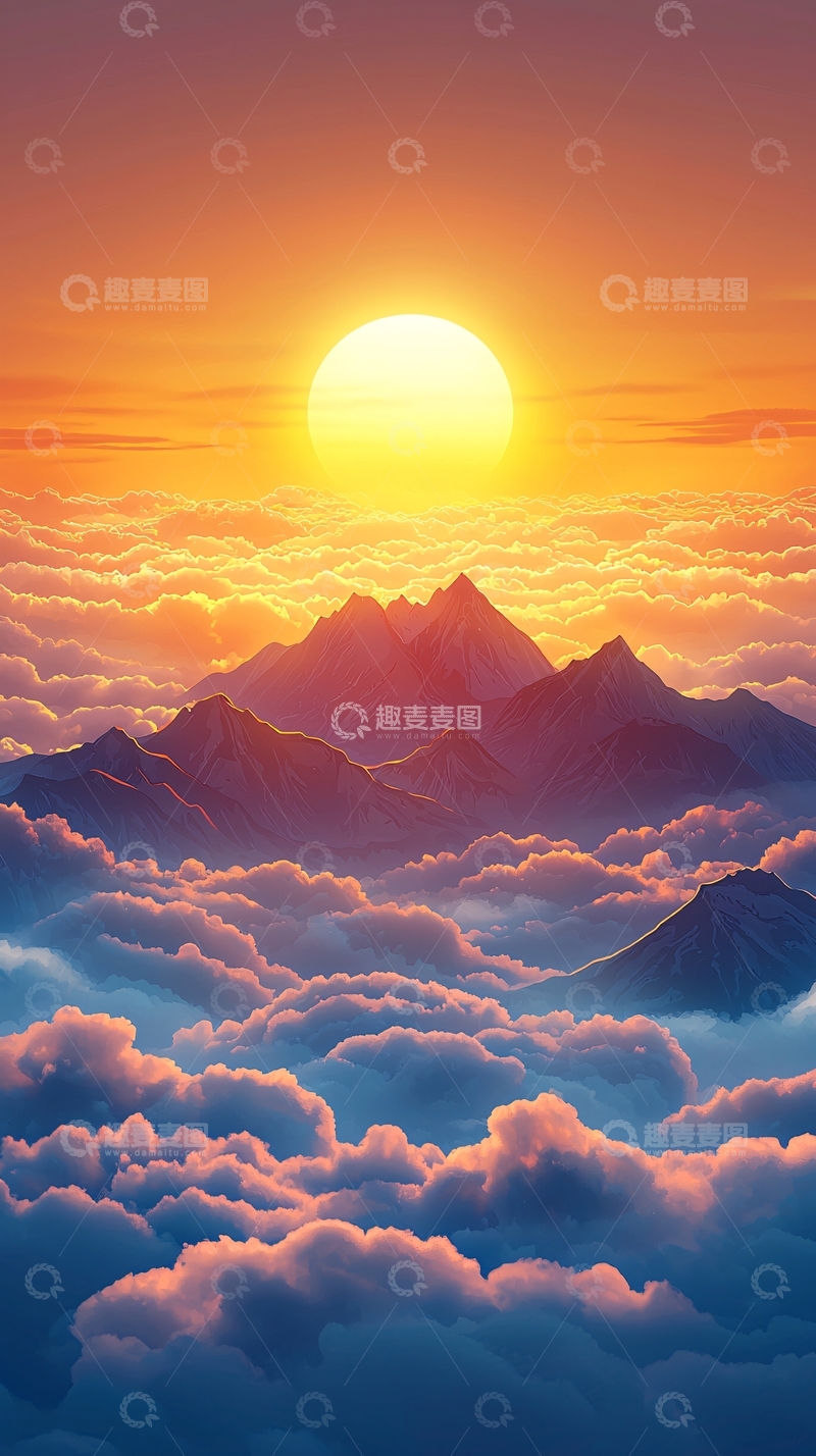高清大图下载【趣麦麦图】云海之上的日出山峰
