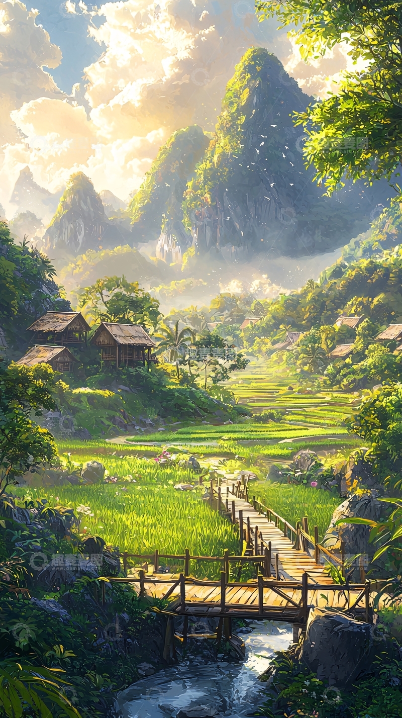 高清大图下载【趣麦麦图】阳光下的山村田园风光