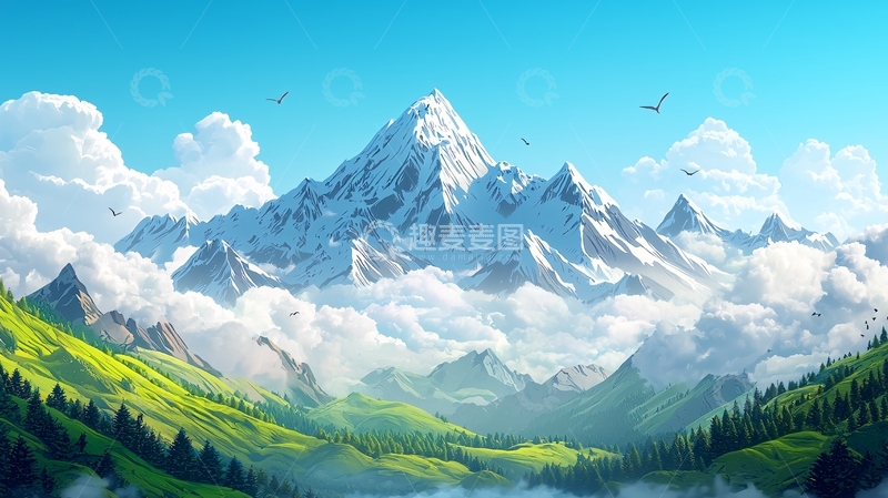 高清大图下载【趣麦麦图】雪山云雾缭绕