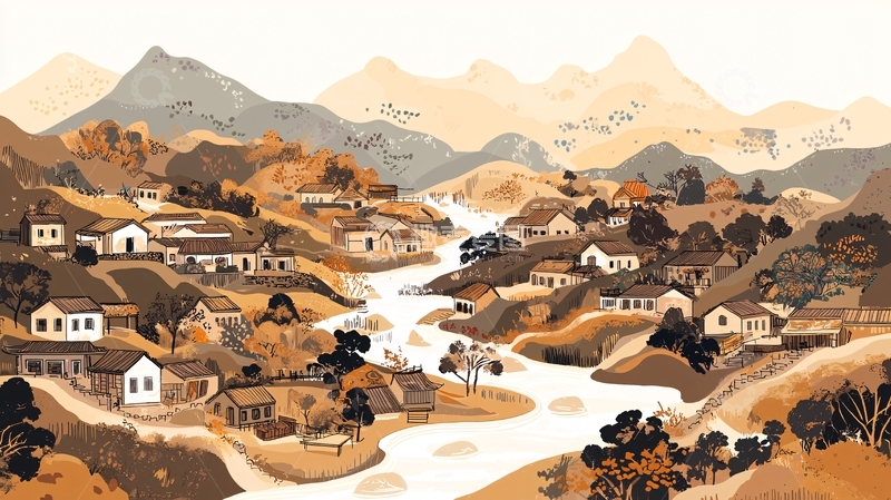 高清大图下载【趣麦麦图】山间河流村庄景色