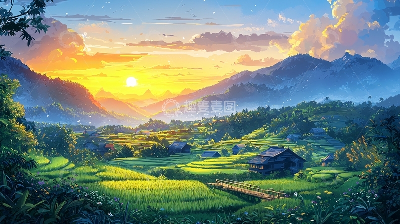 高清大图下载【趣麦麦图】田园风光日出风景