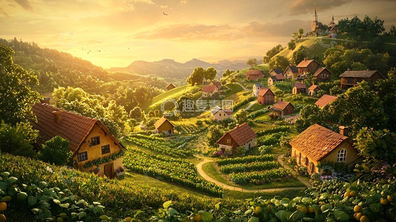 高清大图下载【趣麦麦图】山坡上的童话村庄