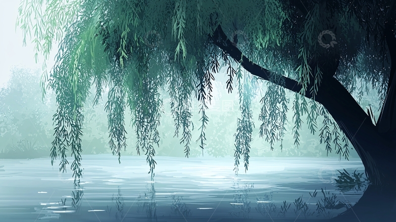 高清大图下载【趣麦麦图】水墨画风格垂柳