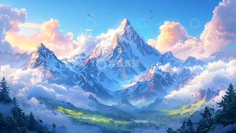 高清大图下载【趣麦麦图】雪山云海的唯美景色