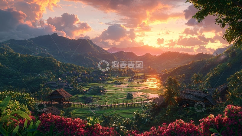 高清大图下载【趣麦麦图】热带山谷日落美景