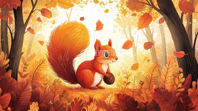 高清大图下载【趣麦麦图】秋天森林里可爱的松鼠