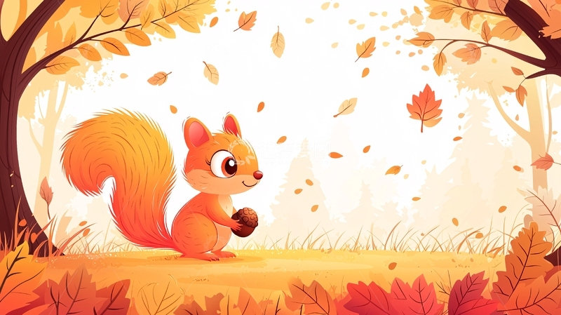高清大图下载【趣麦麦图】秋天松鼠抱着坚果