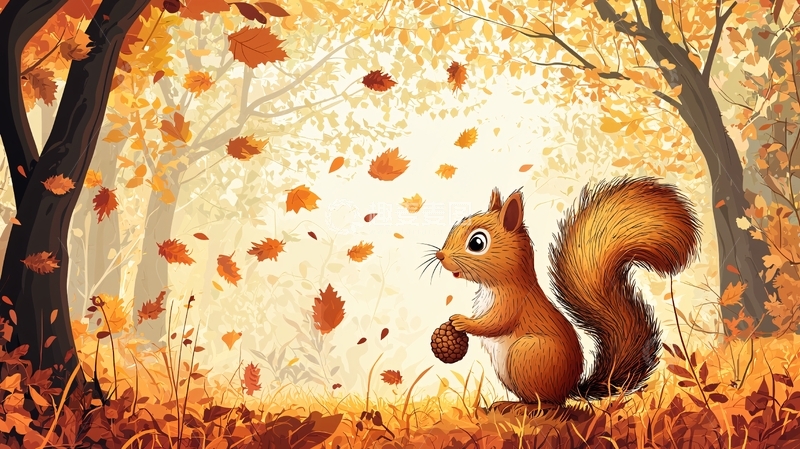 高清大图下载【趣麦麦图】秋日森林里的小松鼠