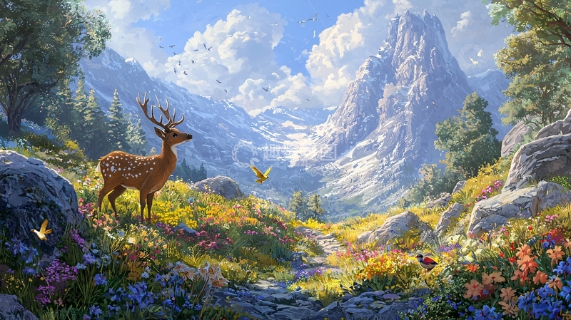 高清大图下载【趣麦麦图】阳光下的山谷鹿