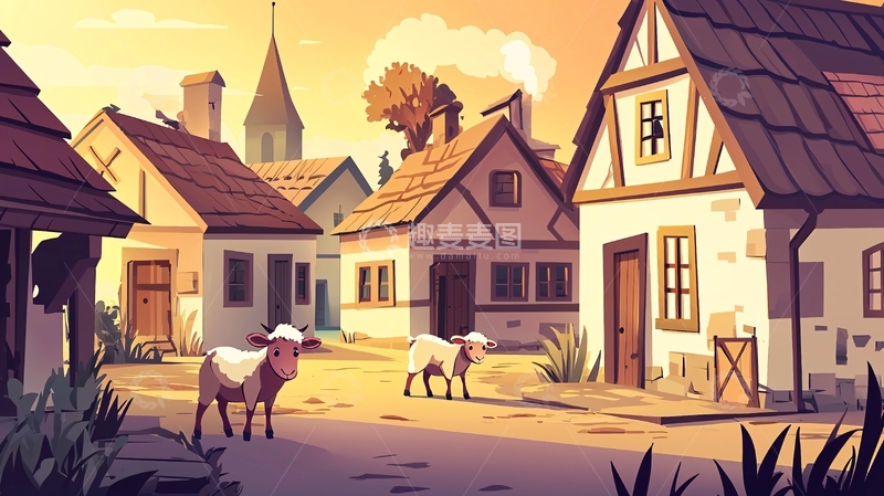 高清大图下载【趣麦麦图】卡通乡村小镇