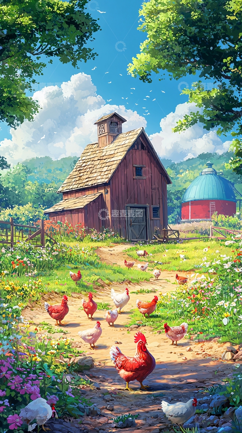 高清大图下载【趣麦麦图】乡村农场小屋鸡群