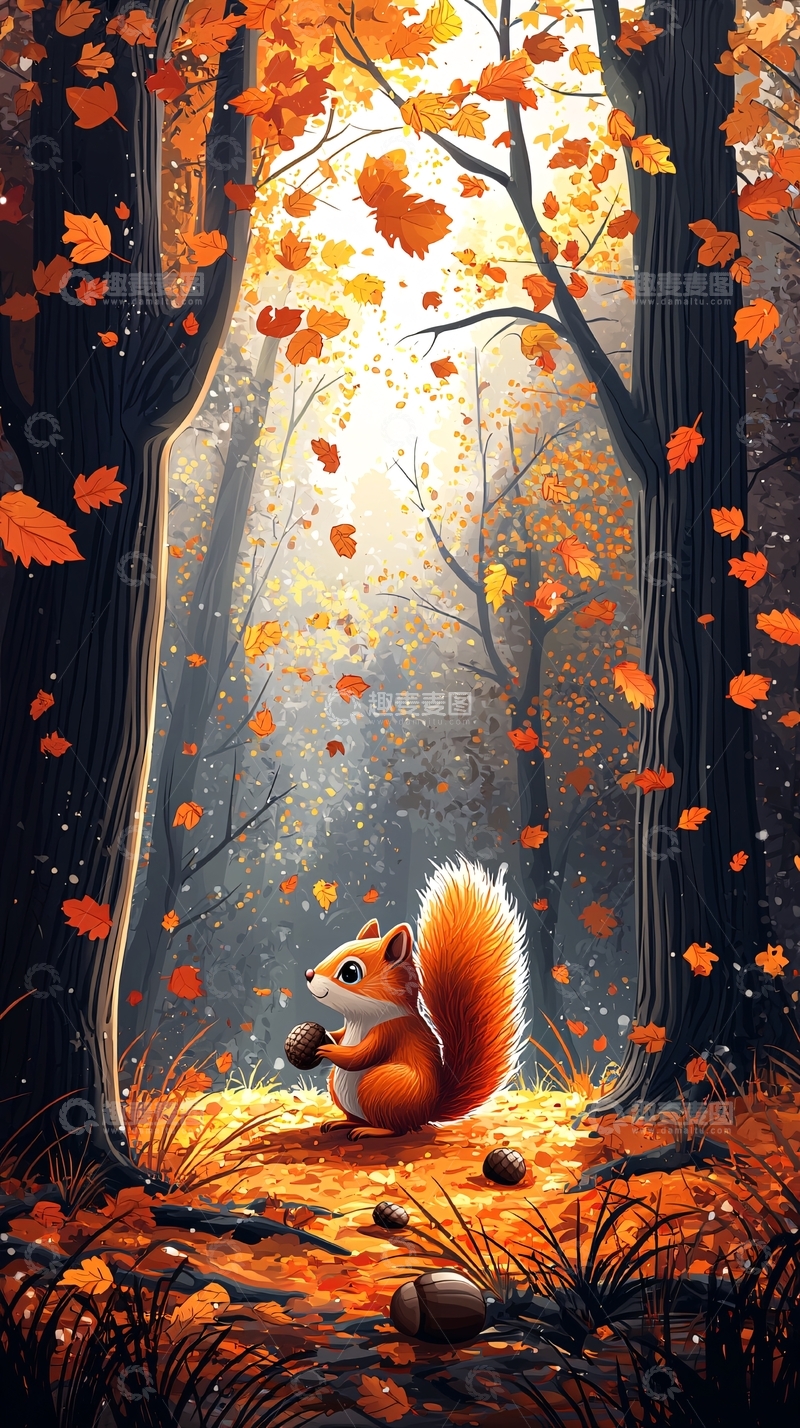 高清大图下载【趣麦麦图】秋日森林松鼠