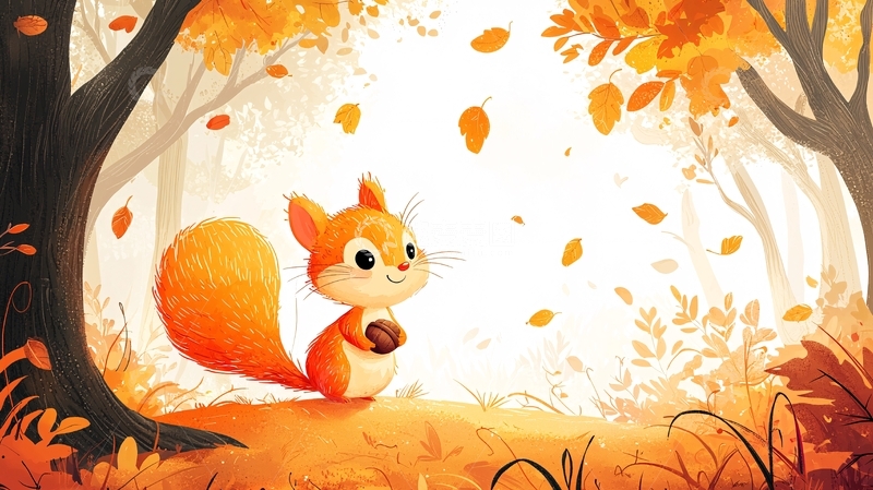 高清大图下载【趣麦麦图】可爱卡通松鼠在秋日森林
