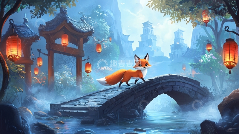 高清大图下载【趣麦麦图】水墨风格狐狸意境图