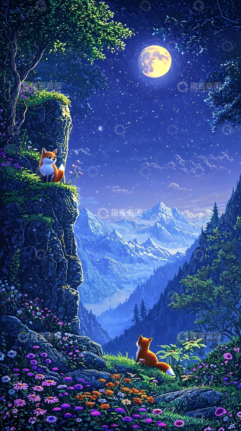 高清大图下载【趣麦麦图】月光下的狐狸
