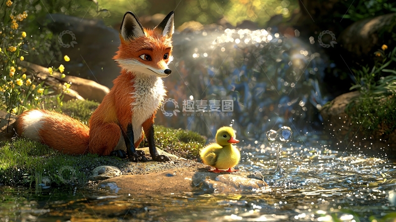 高清大图下载【趣麦麦图】狐狸和鸭子
