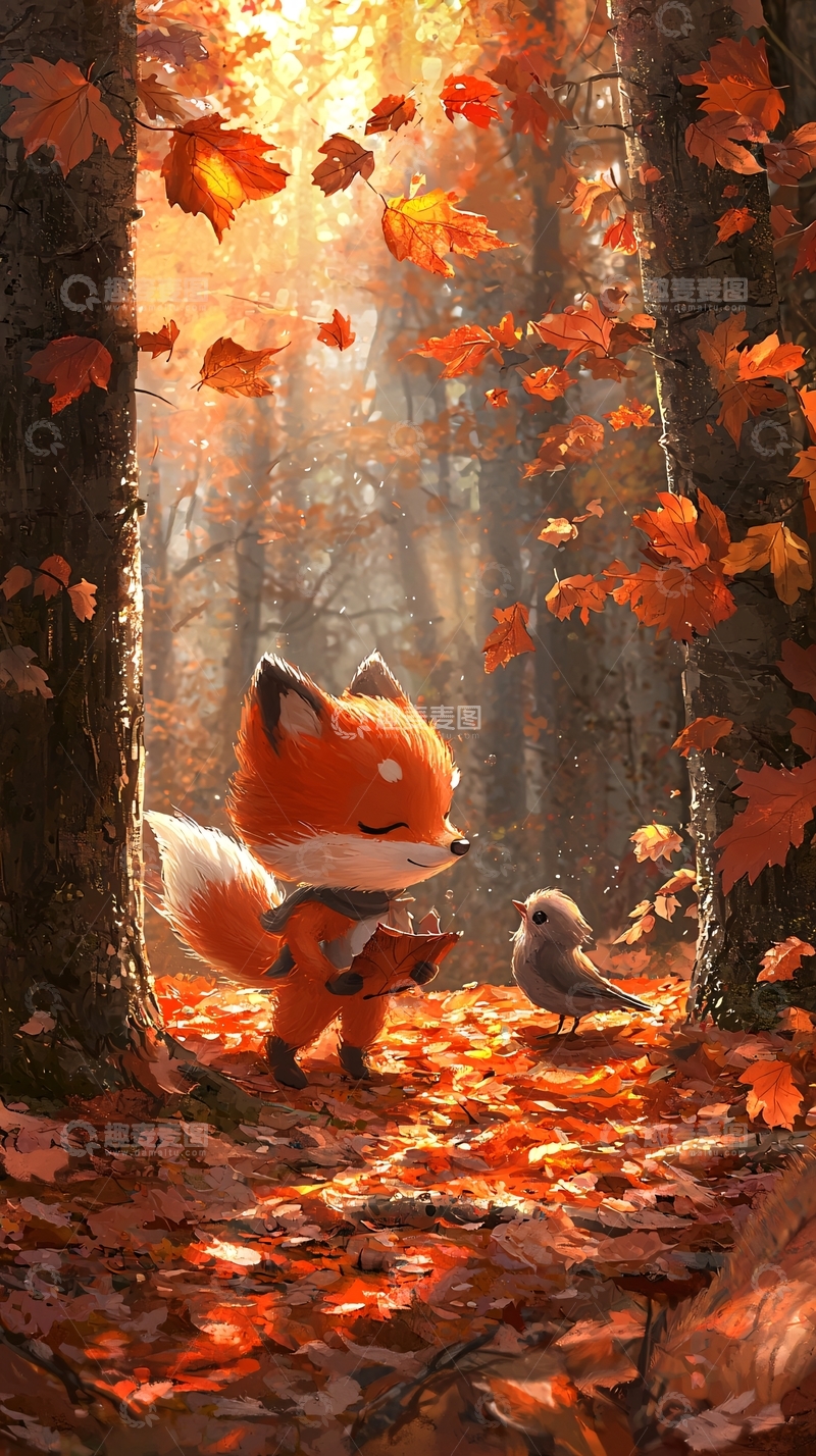 高清大图下载【趣麦麦图】秋天森林小狐狸