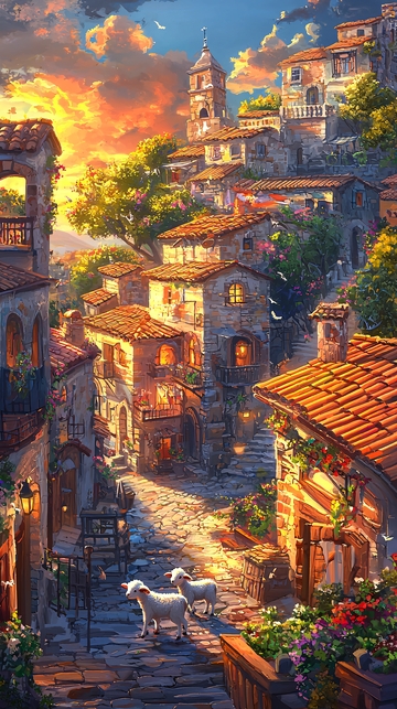 夕阳下的意大利小镇