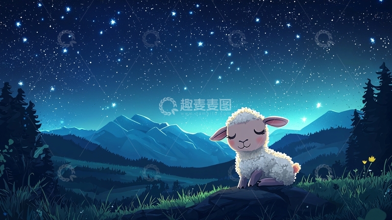 高清大图下载【趣麦麦图】星空下的小羊