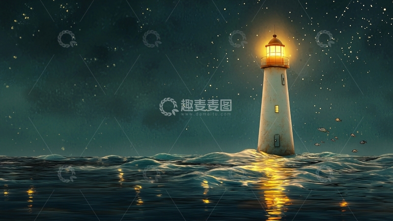 高清大图下载【趣麦麦图】星空下孤独的灯塔