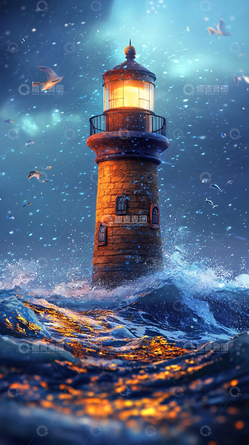 高清大图下载【趣麦麦图】暴风雨中的灯塔