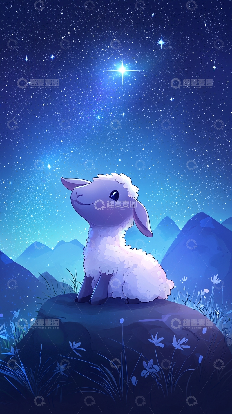 高清大图下载【趣麦麦图】星空下的绵羊