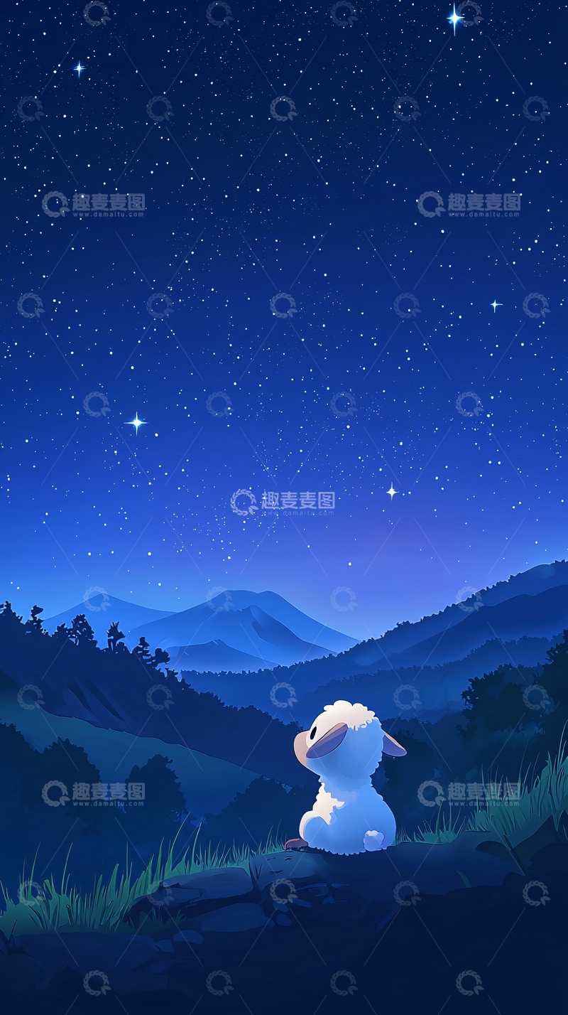 高清大图下载【趣麦麦图】星空下的绵羊