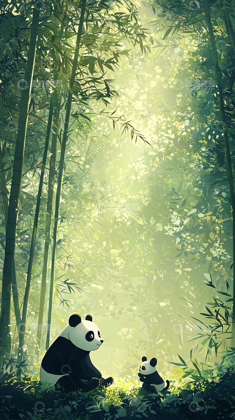 高清大图下载【趣麦麦图】熊猫宝宝竹林